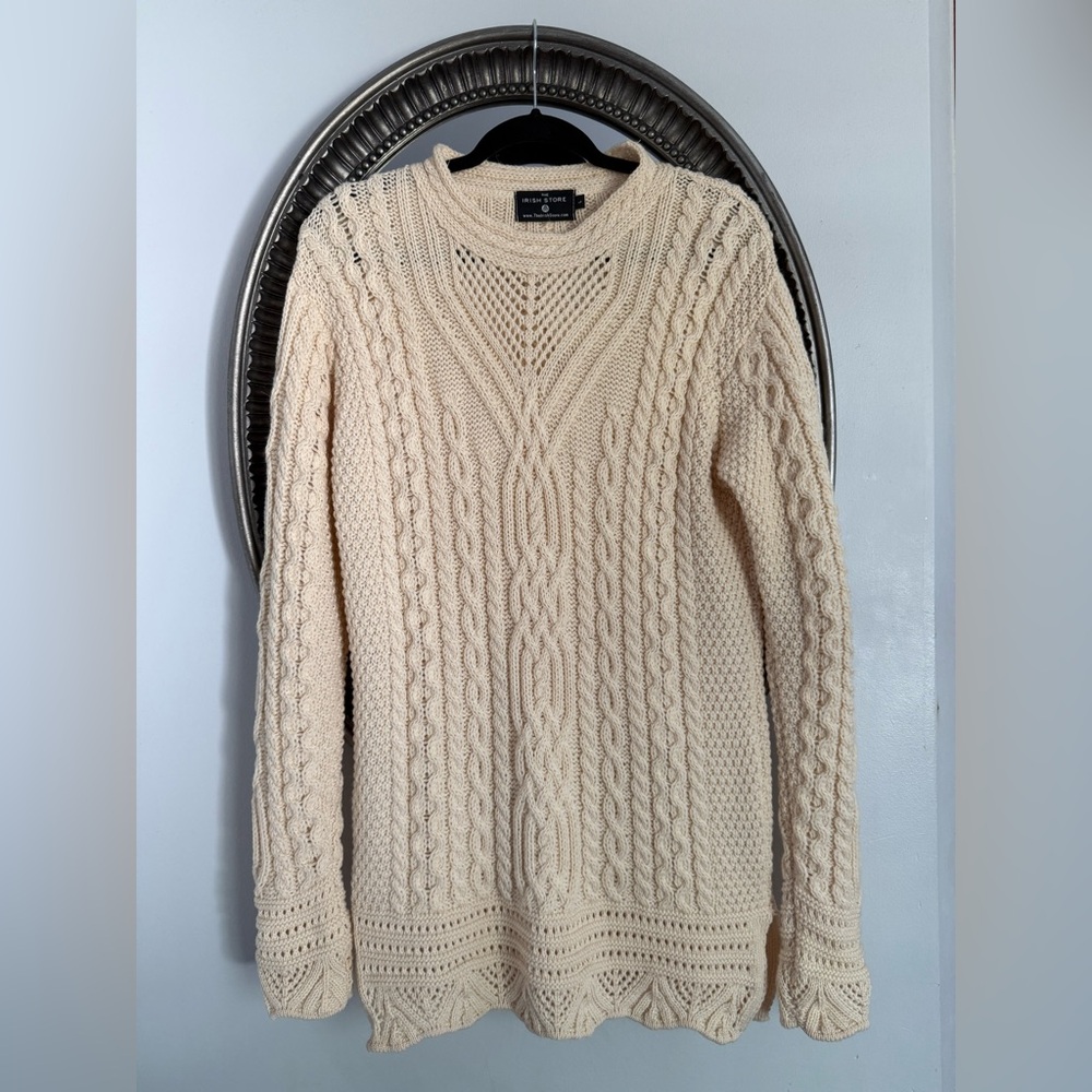 The Irish Store ☘️ Aran Sweater Dress Cream Wool Cable Knit Long Sleeve